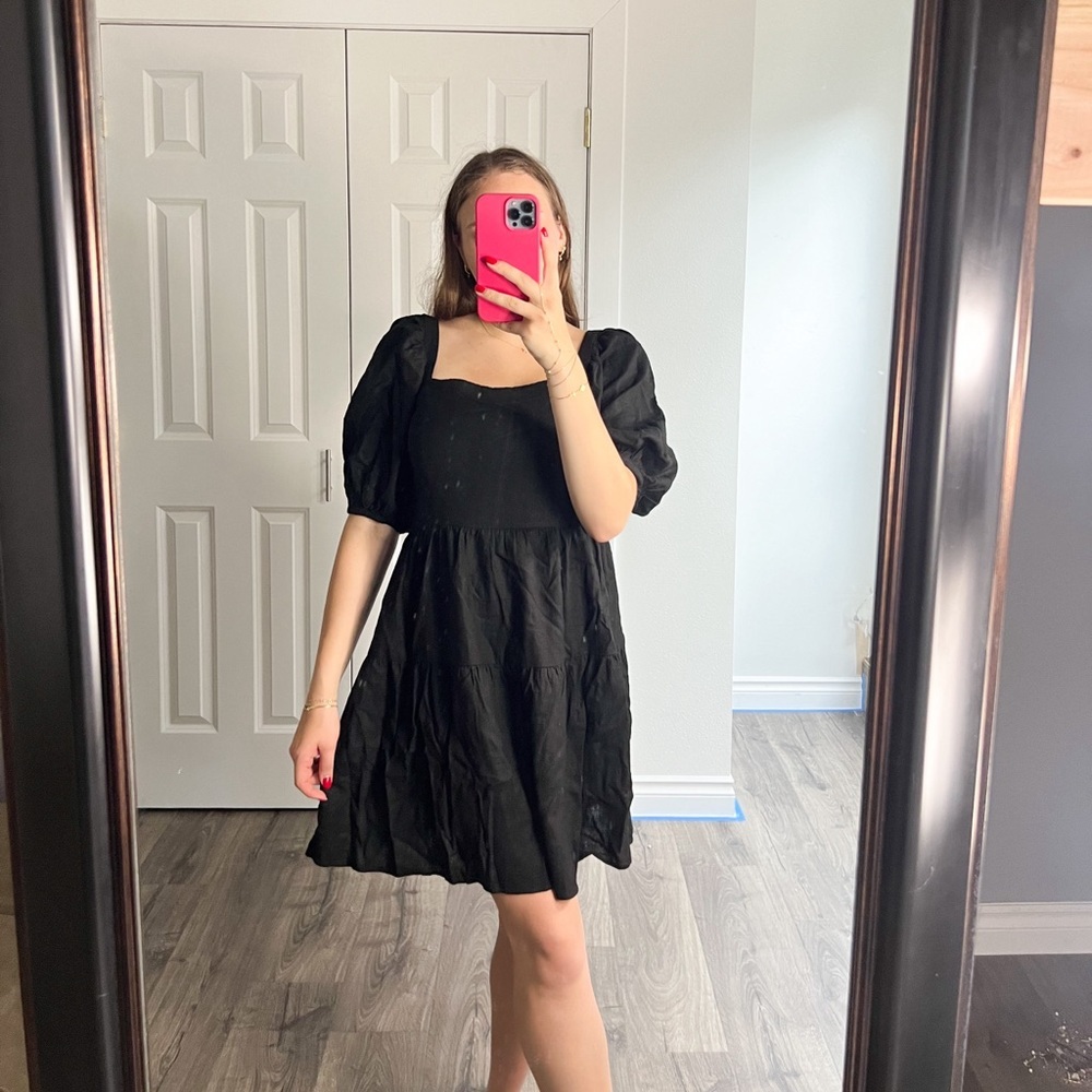 House of Harlow 1960 Linen Puff Sleeve Mini Dress - S